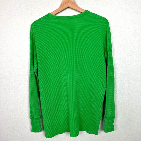 Offline By Aerie Medium Bright Green Waffle Thermal Henley Long Sleeve Shirt - Picture 7 of 10